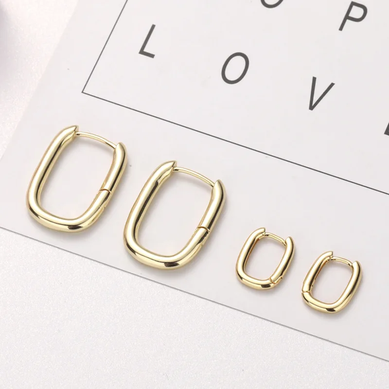 2021 Simple Style Geometric Square Hoop Earring Gold Plated Huggie Earrings for Girls