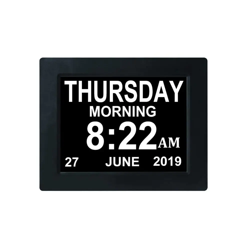 

Factory Supply 8 Inch Digital Day Date Calendar Clock For Elderly Dementia People, White and black;other