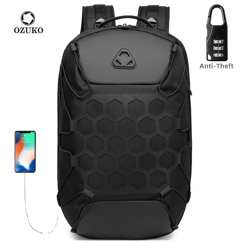 

Ozuko 9348 Mochila Antirrobo Hombre Juvenil 17 Inch Backpack Laptop Bags Pack Fashionable Custom Travelling Backpack, Black/grey/blue/camo