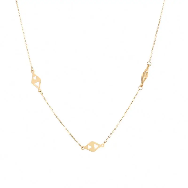 

Non Tarnish Hollow Triangle Rhombus Shaped Stainless Steel Gold Plated Pendant Necklace