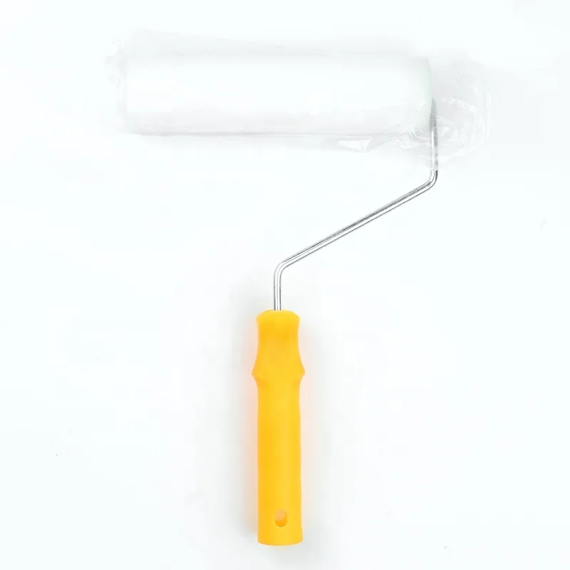 

White Acrylic Paint Roller Brush With Yellow Handle Foam Paint Brush