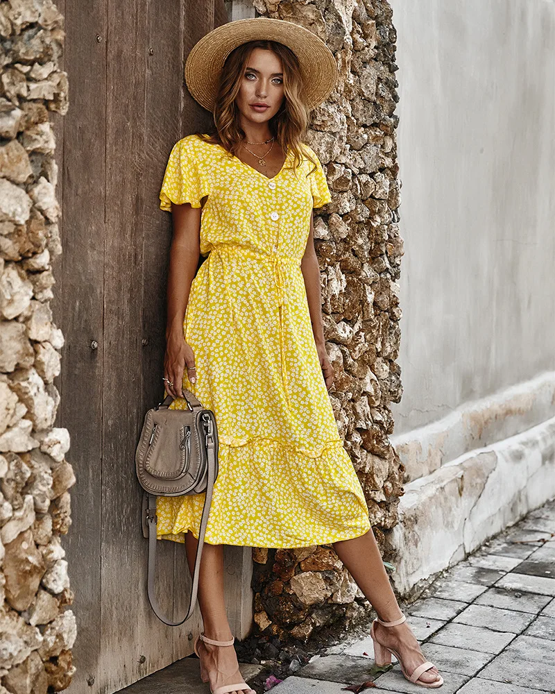 

Summer Dress Elegant Women Print Sundress Casual Ladies Fitted Clothes 2021 Dresses For Women, Shown