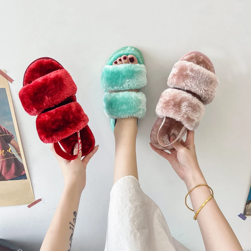 

Winter soft fur slipper sandals women shoes