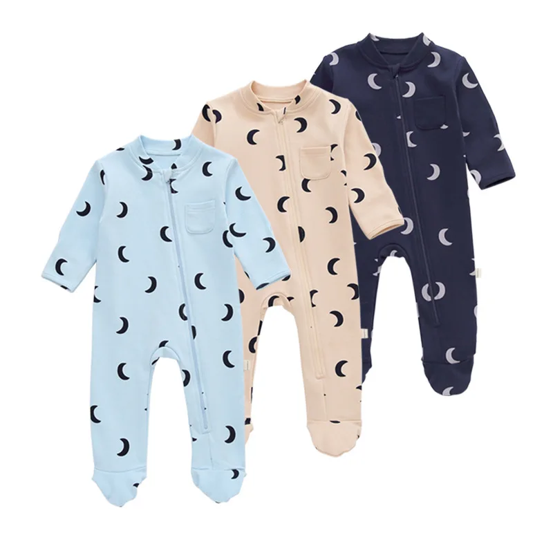 

JYSH Australia US Infant Bodysuits Printing Spring Pretty Soft Front Pocket Newborn Jumpsuits overalls Baby Girls Sleeper Zipper, As shown