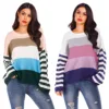Ladies fashion striped sweater patchwork loose knit pullover sweater