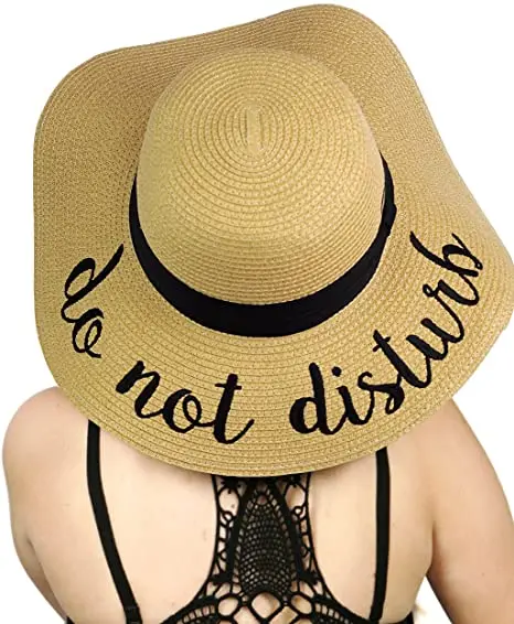 

Summer Womens Wide Brim Straw Hat Embroidery Sun Hat Beach Floppy Foldable Roll up Hat