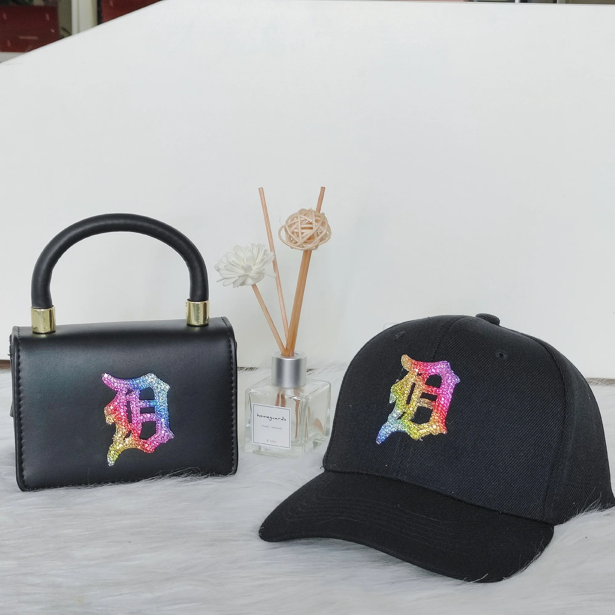 

2021 Rainbow Letter Purse and Hat Sets Women Detroit Purse And Hat Set Luxury Handbag, 12 colors