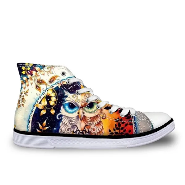 

Women's Vulcanize Shoes Owl Printed Lace-up Flat Shoes Casual High Top Canvas Shoes for Teenager Girls Footwear, Requirement