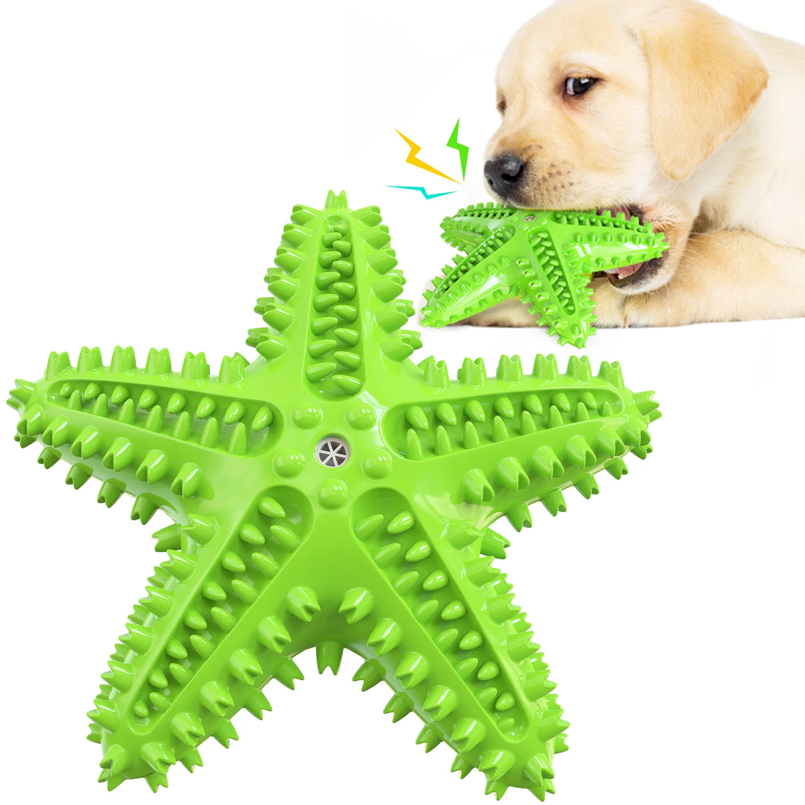 

Mengbao Pet Funny Dog Toys for Aggressive Chewers Starfish Shape Chew Toys Squeaky Interactive Toy Leakage Food Made in China, Green, yellow, blue
