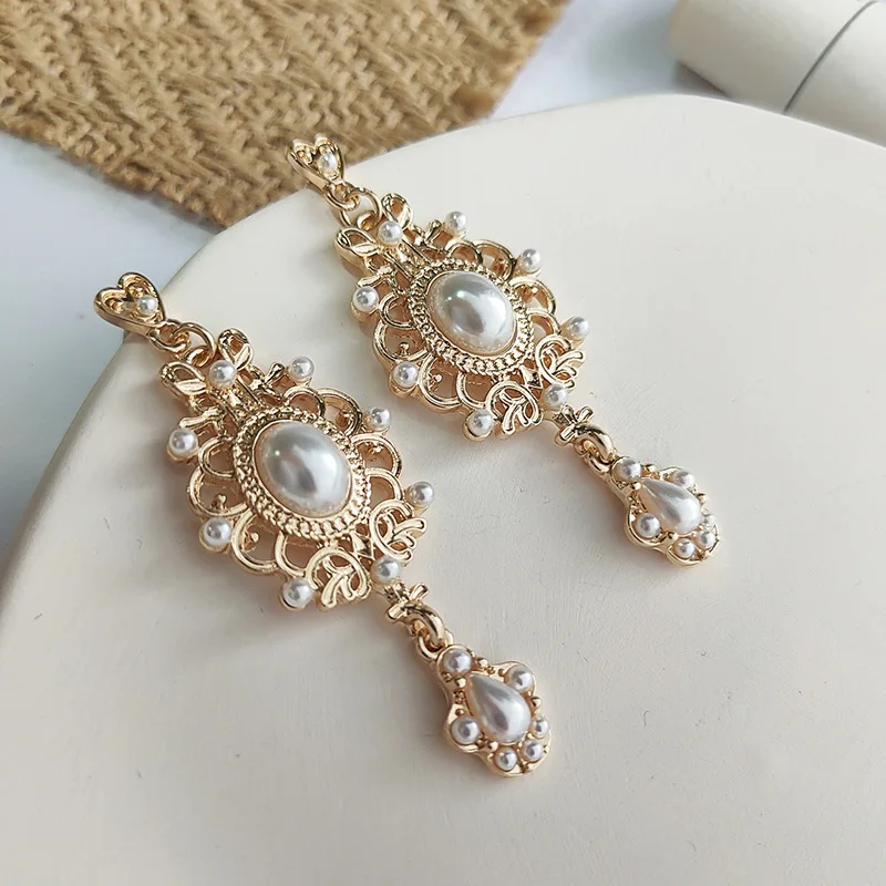 

JUHU New retro palace baroque pearl earrings classical elegant earrings alloy S925 silver needle jewelry for women