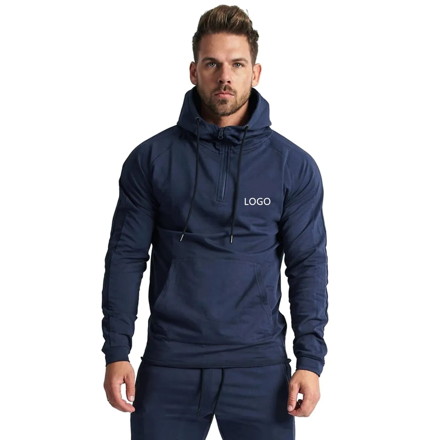 

Hot seller for men's sports hoodies 4 solid-color hoodies for mens winter pullovers, Khaki, black, gray, navy blue