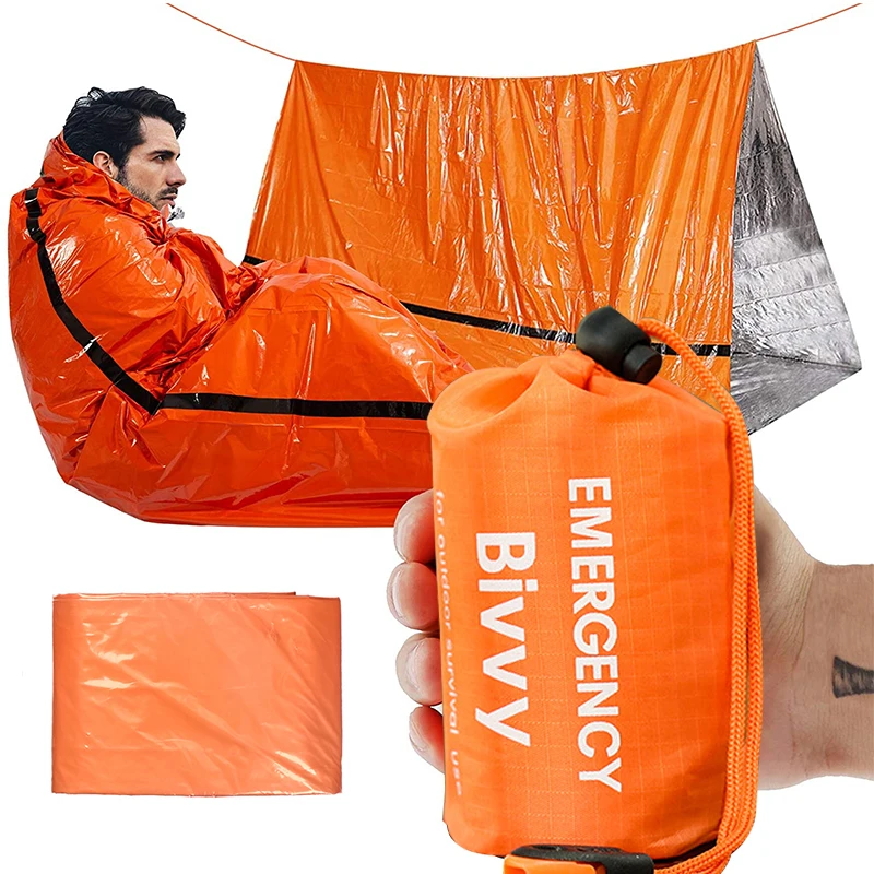 

Emergency Sleeping Bag Reusable Multifunction Thermal Keep Warm Tent Camping Survival Gear Waterproof Camping Tools, Orange