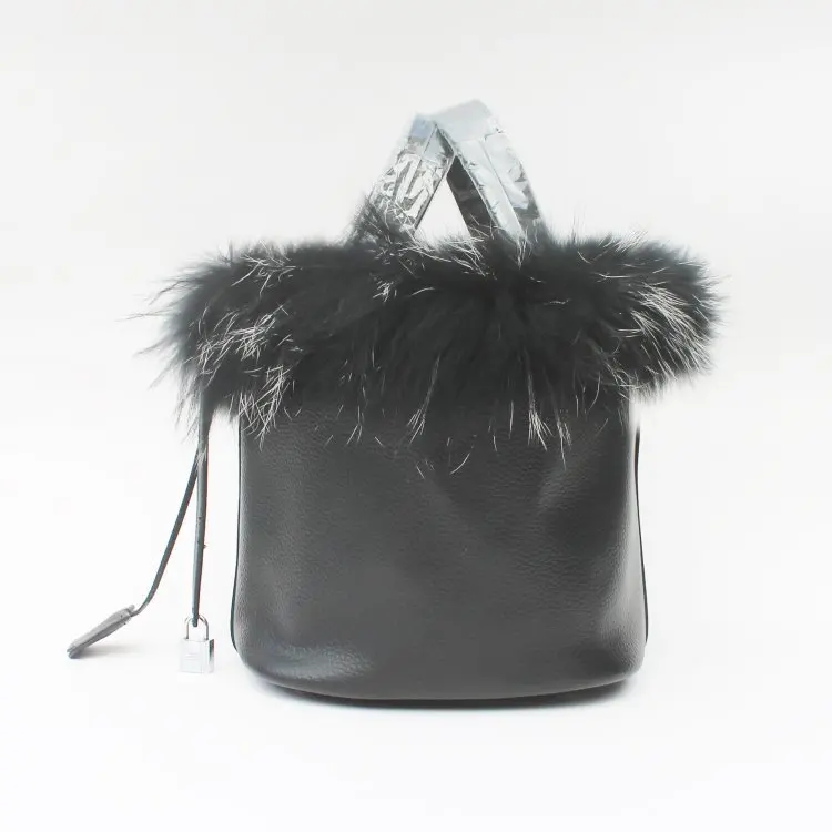 

Genuine Leather Fox Fur Handbag! Multiple Color Fur Women Shoulder Bag Real Fur Sack Bag FOX Bucket Bag Purses, White, orange, blue, black, red, pink, yellow, dark gray, light gray