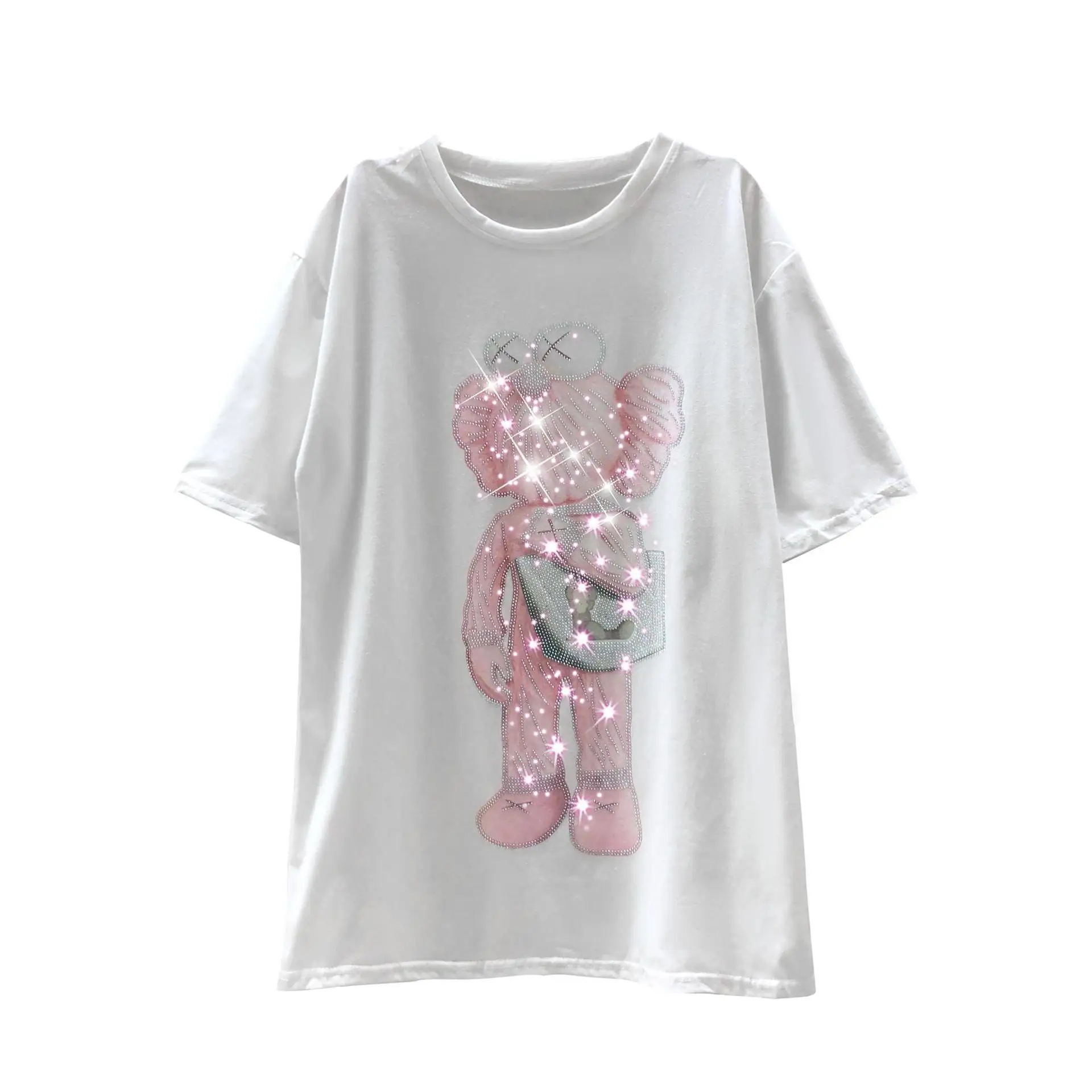 

Short-sleeved T - shirt for women new summer versatile white top for cartoon bear temperament commuter