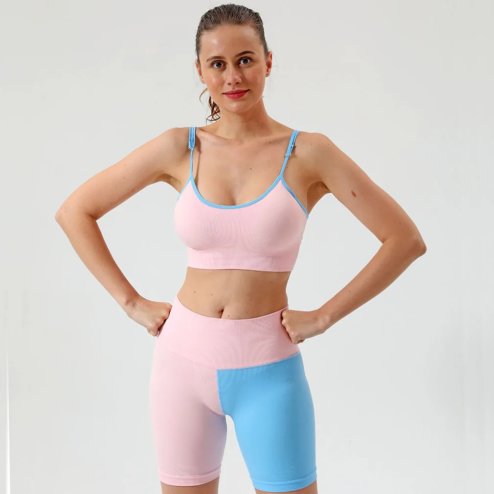 

2021 Women Yoga Set Seamless Gym Shorts Workout Sport Set Stretch Breathable Running Push Up Fitness Top