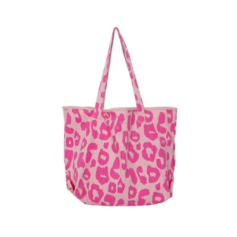 

New Arrivals Girl's Large Capacity Handbags Wholesale Customized Women's Leopard Pattern Canvas Tote Bags, As pic show