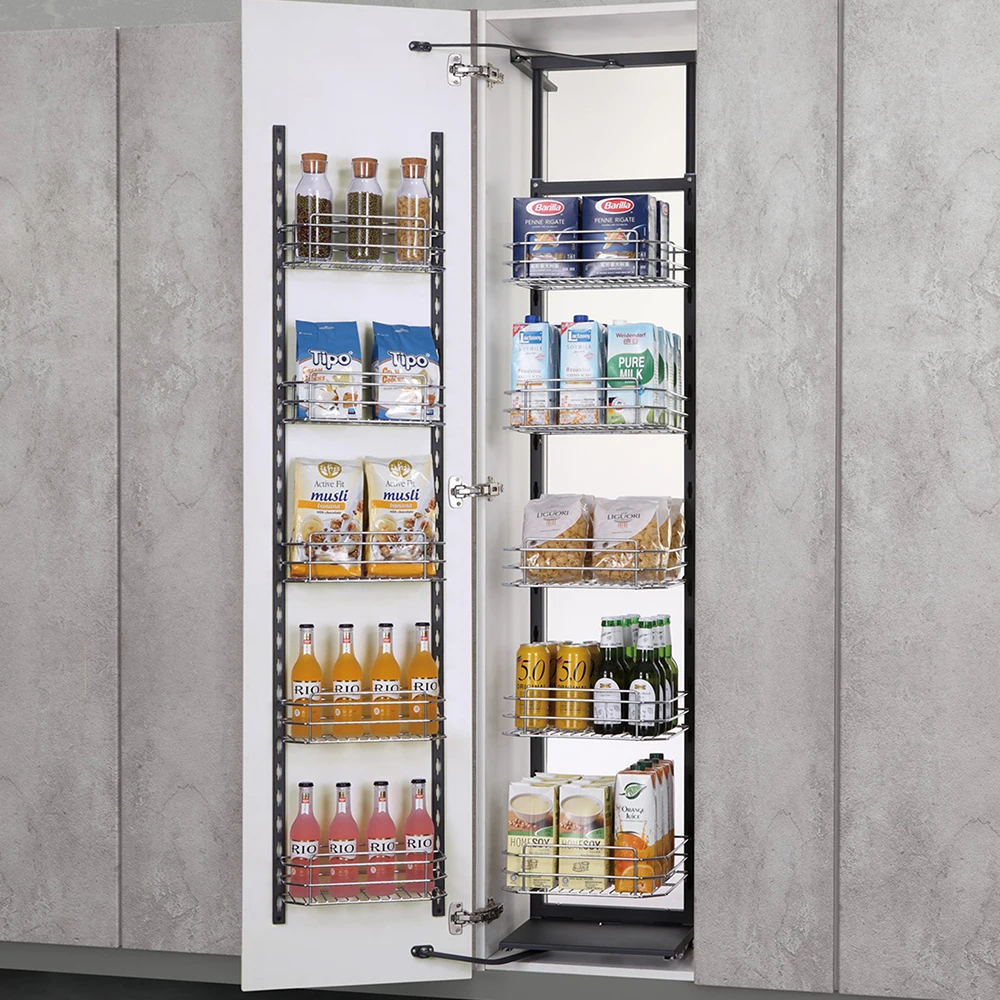 
In kitchen cabinet storage drawer pull out pullout metal pantry cupboard tall larder tandem unit wire basket shelf organizer 