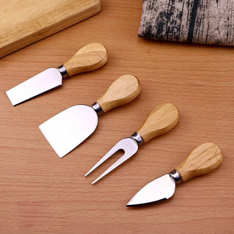 

Oak bamboo Cheese Cutter Knife slicer Kit Kitchen cheedse cutter Useful Cooking Tools 4pcs/set wood Handle sets Bard Set, As photo