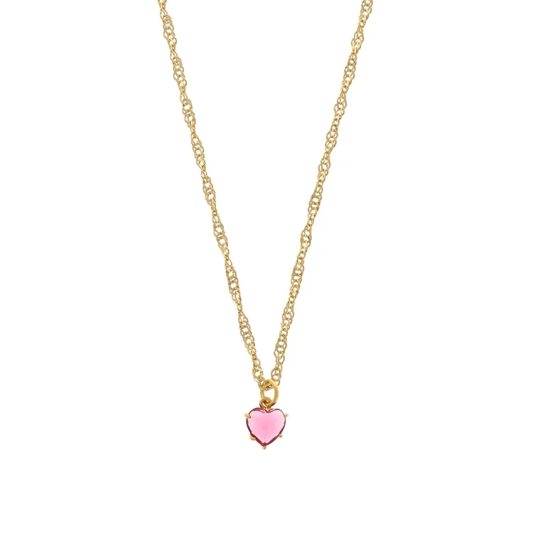 

Fashion minimal shinning stackable girls party jewelry cute stainless steel gold chain blue red pink heart gem stone necklace