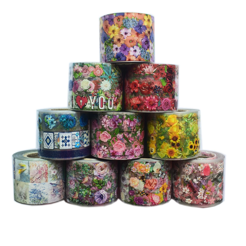 

10Roll Floral Transfer Foils Mixed Daisy Flower Full Wraps Sliders Nail Art Manicure Nail Decals