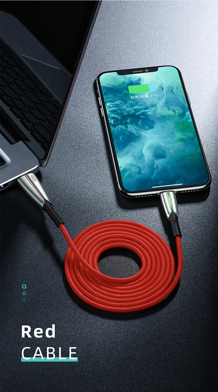 Customized M399 3A Quick Charging data transmission flash light zinc alloy nylon braided USB phone cable - ANKUX.COM