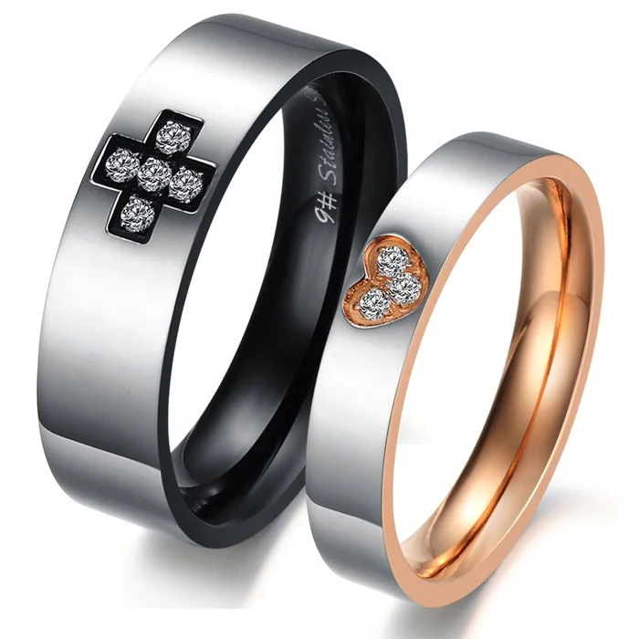 

Classic Black Gold Plated Men Women Jewelry Stainless Steel Dainty Cross Heart Couple Ring