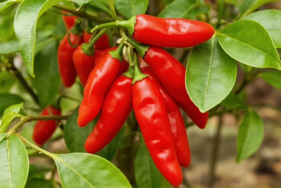 Calabrian chili peppers growing on plant in Calabrian countryside