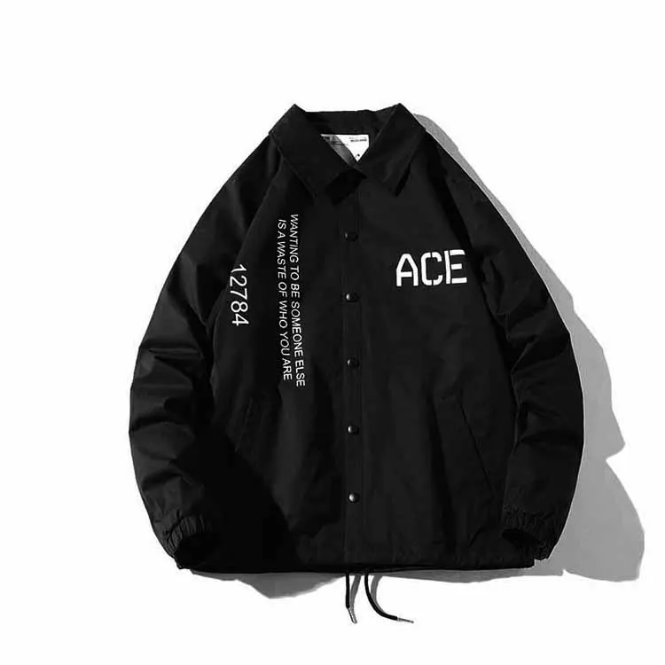 

Wholesale Printed Windproof Men Varsiti Coaches Jacket, Black/gold