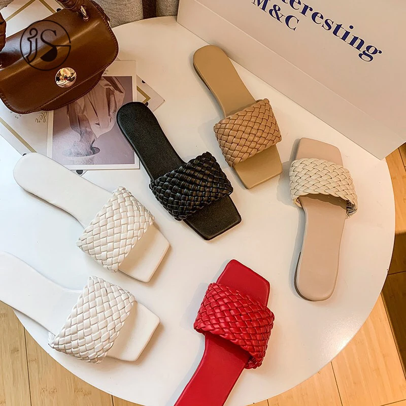 

Pure color hand weave design slippers for ladies Slides women slipper, Picture