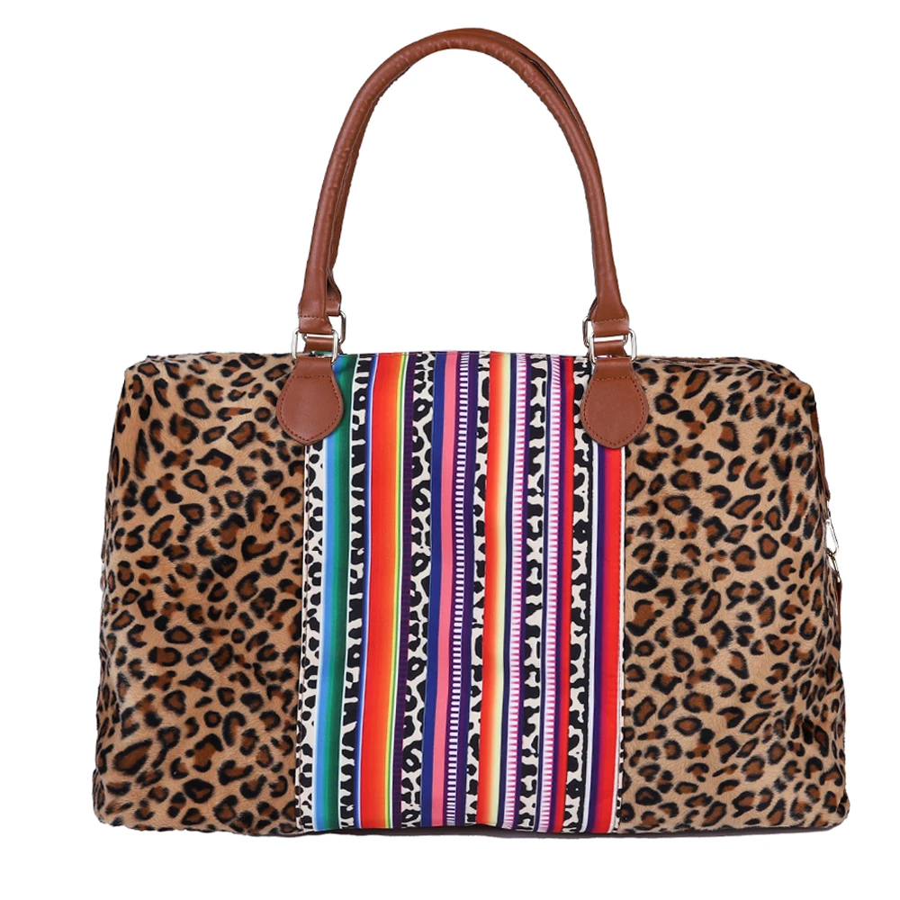 

Large Capacity Leopard with Serape Women Ladies Weekend Canvas Luggage Duffle Tote Shoulder Travel Bag