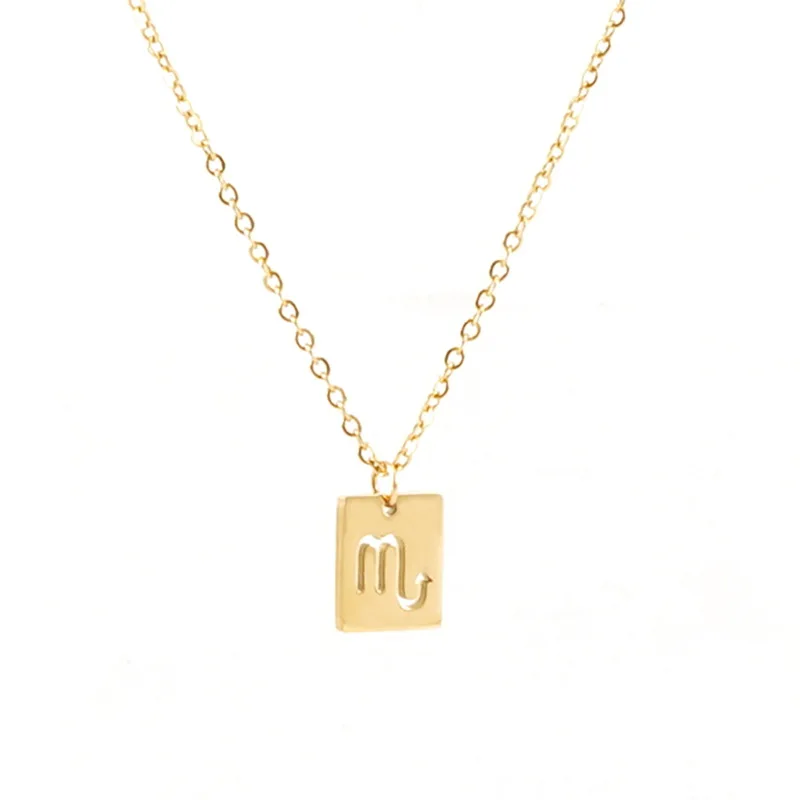 

Poya 18K Gold Plated Silver Hollow Square Pendant 12 Zodiac Sign Horoscope Astrology Necklaces