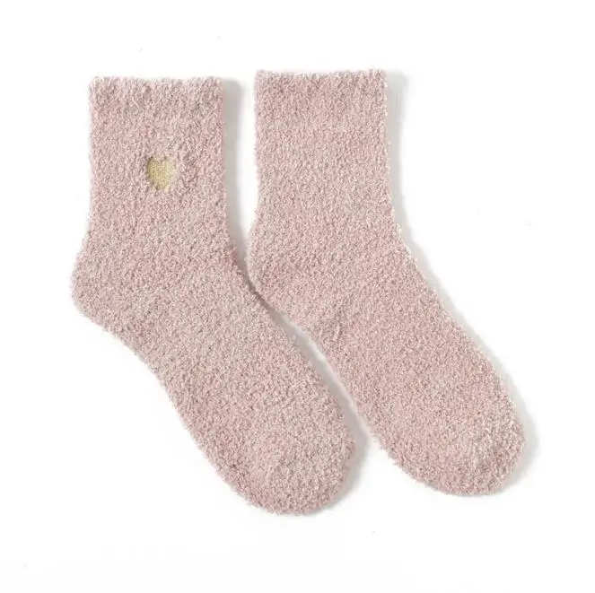 

XINQI OEM/ODM calcetines-por-mayor coral fleece floor socks Japanese embroidery love home socks warm soft sleeping fluffy socks