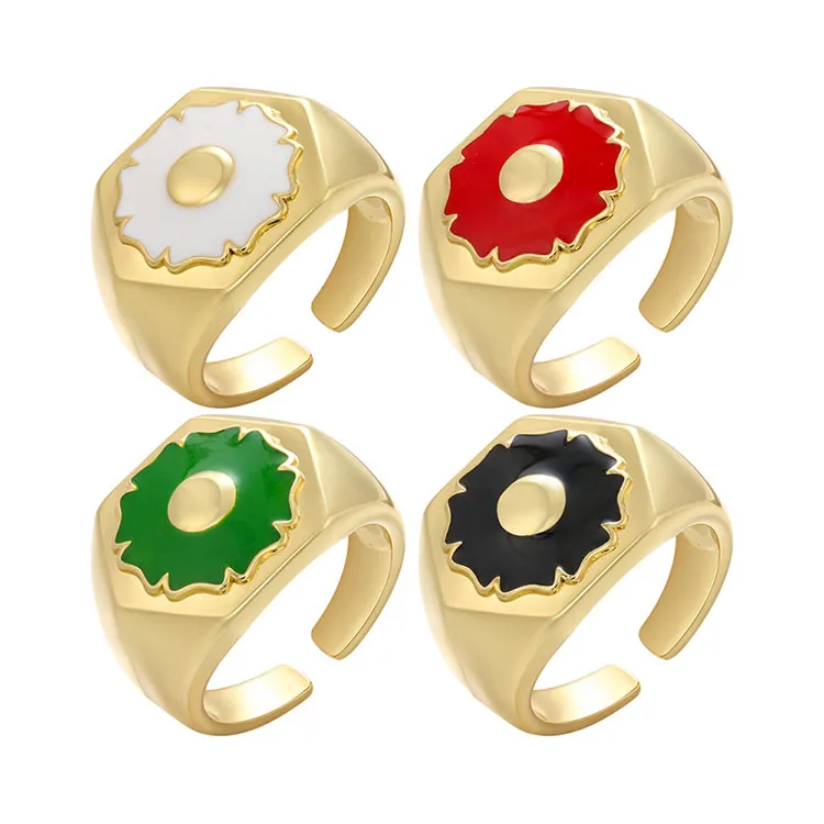 

New 18k Gold Plated Rainbow Enamel Daisy Tulip Flower Open Adjustable Finger Rings For Women Ladies
