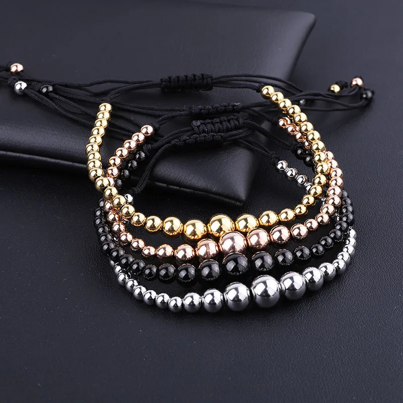 

High Quality 18K gold plated Color No Fade Stainless Steel Beads Custom Adjustable Macrame Custom Bracelet For Men Women