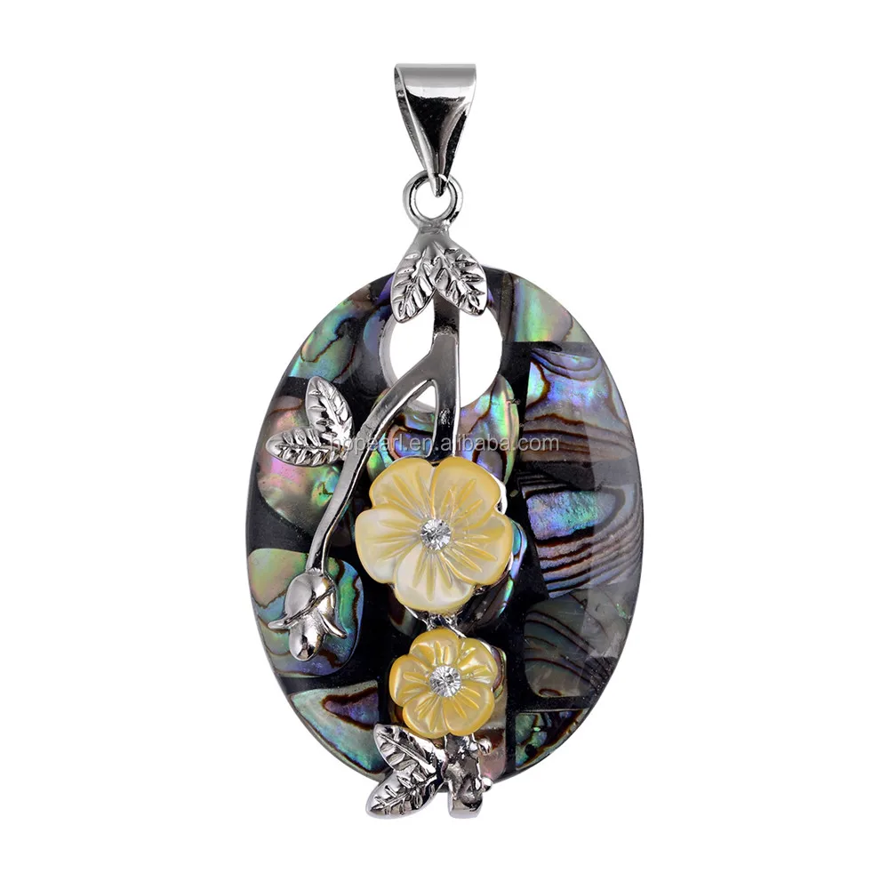 

MOP149 Yellow Flowers Abalone Shell Pendant Gemstone Ocean Beach Jewelry Gift