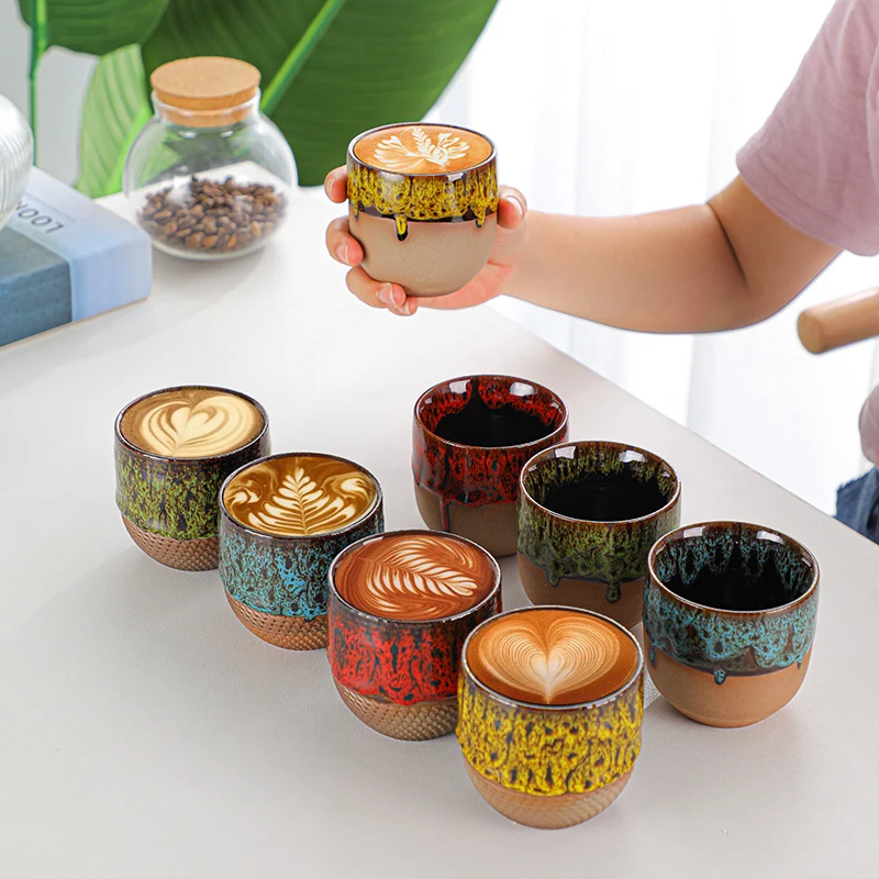 

custom logo popular 150ml Japanese style Pottery Espresso Cup Coffee Saudi Arabia Ceramics Kung Fu Tea water Coffee Cup, 4 colours,2styles