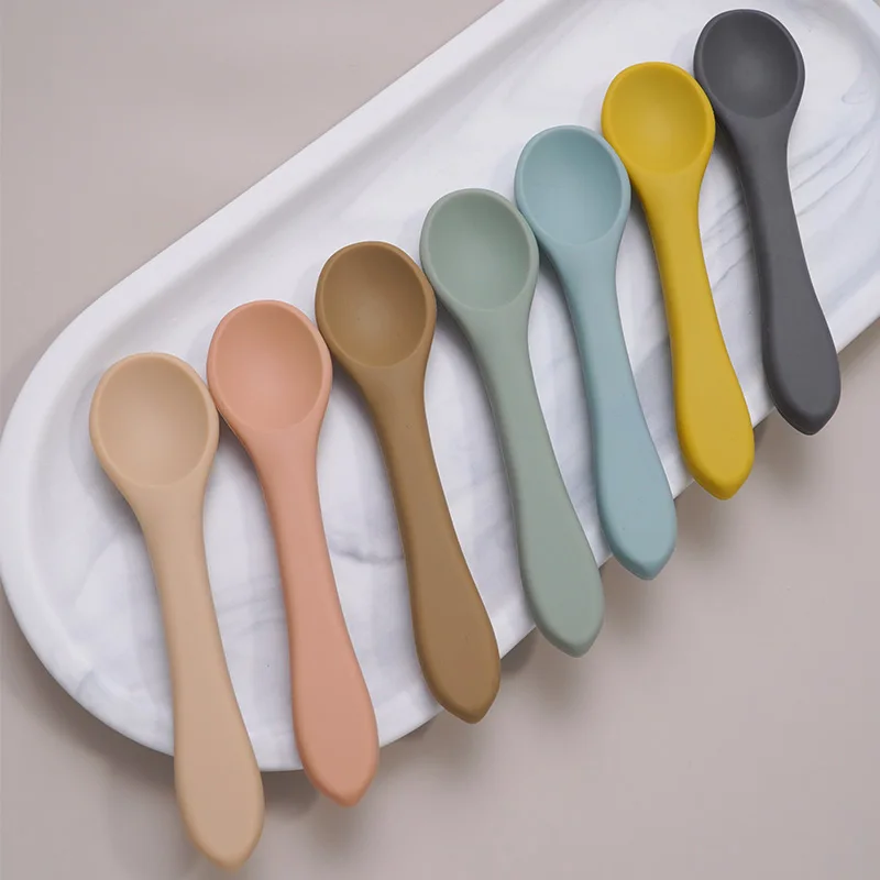 

Food Grade Custom Logo Wooden Handle Spoon Wood Silicone Baby Feeding Spoon for Bowl, As picture