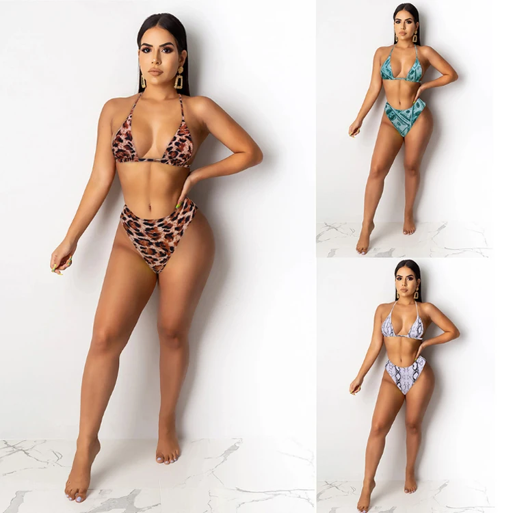 

The New Customised Maillot De Bain Woman Leopard Print Swimwear 2 Piece Bikini High Waist Cover Up Thong Womens Swimsuit 2021