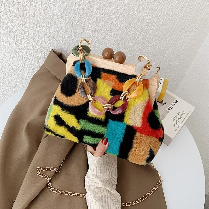 

New fashion plush messenger bag chain shoulder bag handbag, 7 colors