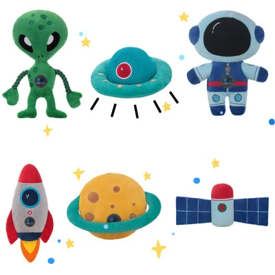 

Pet Pack Set Puppy Starry Dream Chew Toys Pet Dental Healthy Astronaut Rocket Shape Squeaky Dog Toy, As pictures