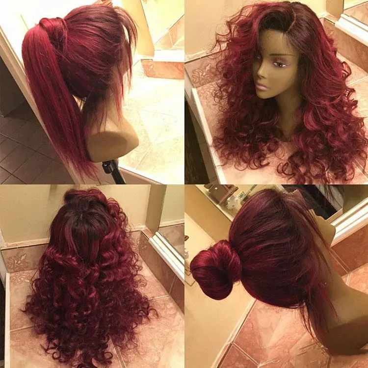 1b/99j burgundy red ombre short human hair wigs