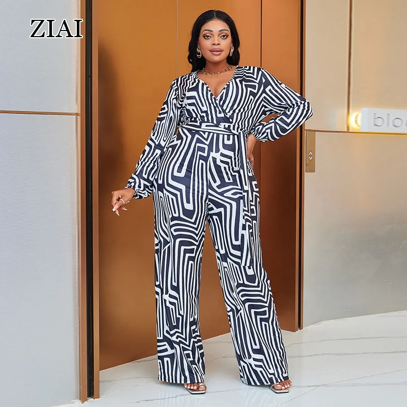 Hot Selling Elegant Printing Women Overalls Long Sleeve Rompers Breathable Bodysuits Plus Size Jumpsuits for Women