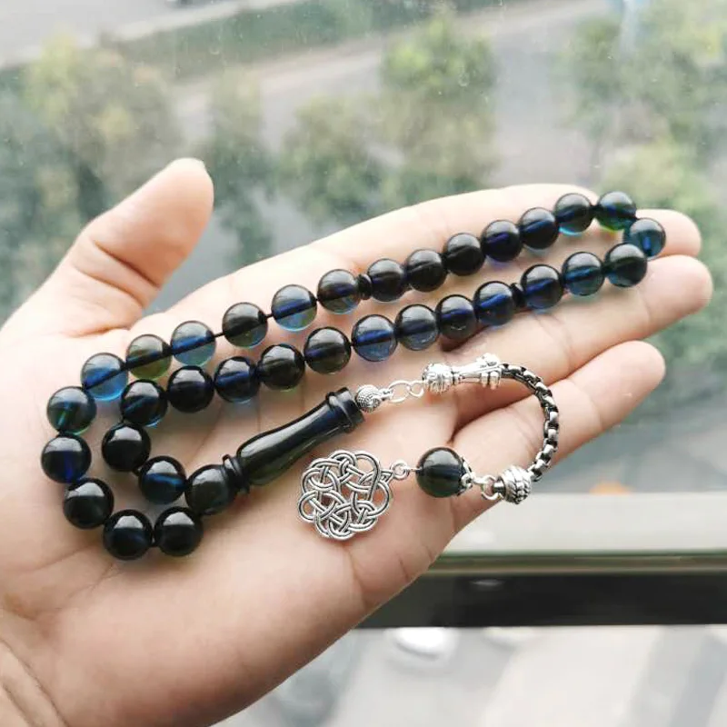 

Green with Blue Resin Tasbih Muslim 33 45 66 99 prayer beads Islamic Man's Green Accessories jewelry Misbaha Arab Bracelets