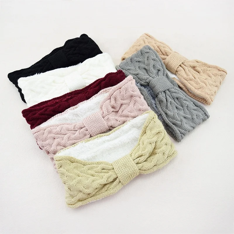 

MIO Knitted winter headbands with warm fleece autumn soft touch twist bowknot outdoor activities headband for women girls