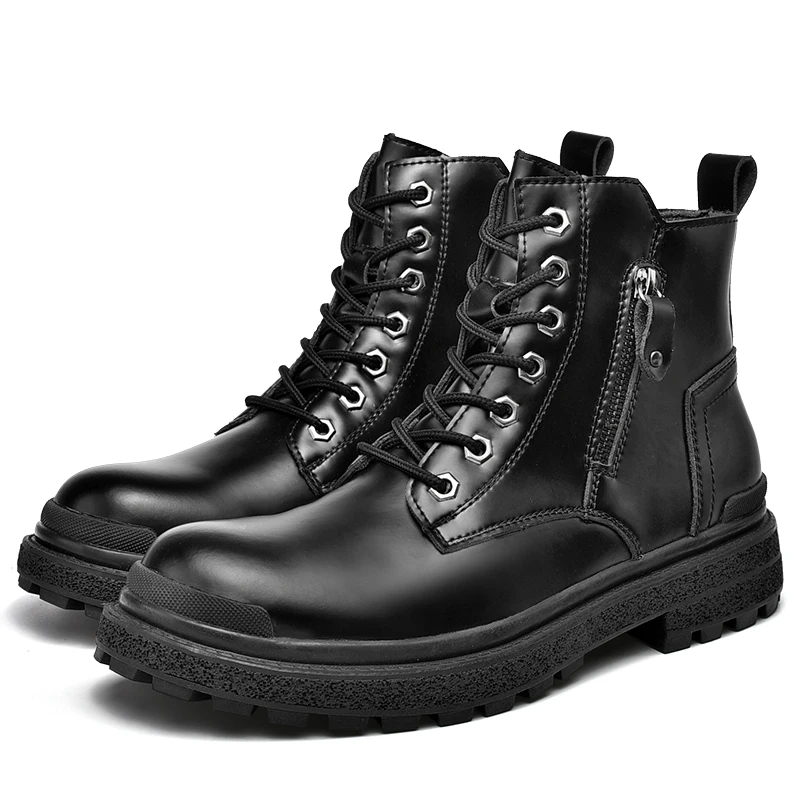 

Fashion Korean Style Mens Boots Height Increasing High-top Men Leather Shoes Waterproof Winter Snow Boots 7 Holes Martin Boots