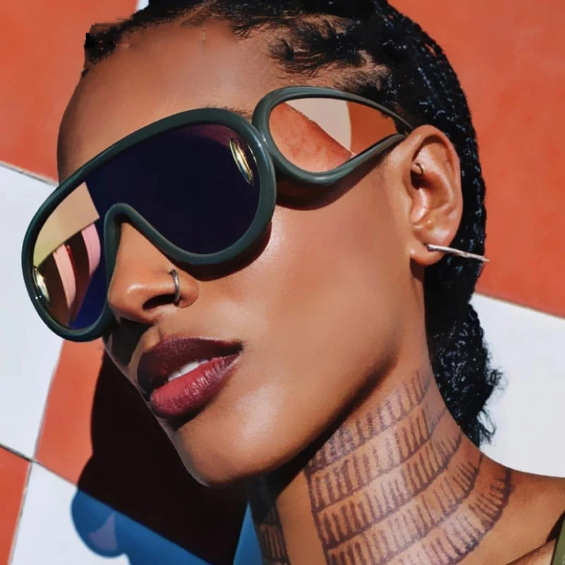 

3950 New Fashion One Piece Oversized Y2k Sunglasses For Women Vintage Famous Brand Designer Mirror Sun Glasses Female 2023