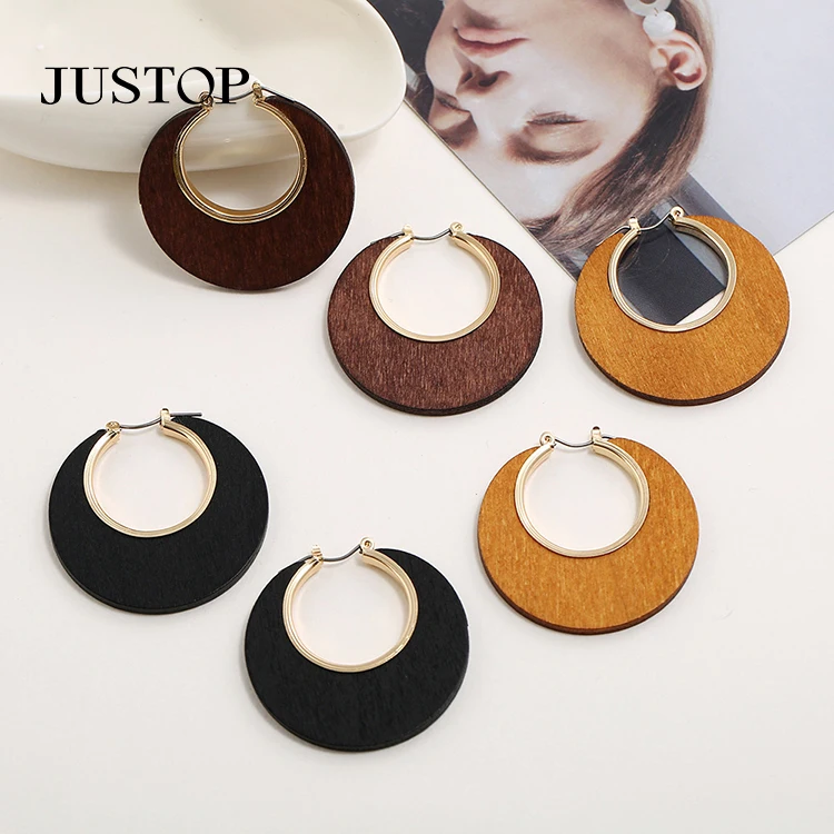 

Women Wood Dangle Drop Earrings Jewelry Ladies Female Fashion Vintage Ethnic Round Earrings Wooden Earrings African Women