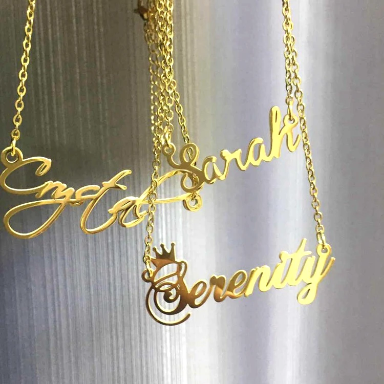 

Name Plated Personalised Charm Plate Necklaces Unisex Collar Gold Jewelry Chain Stainless Steel Necklace