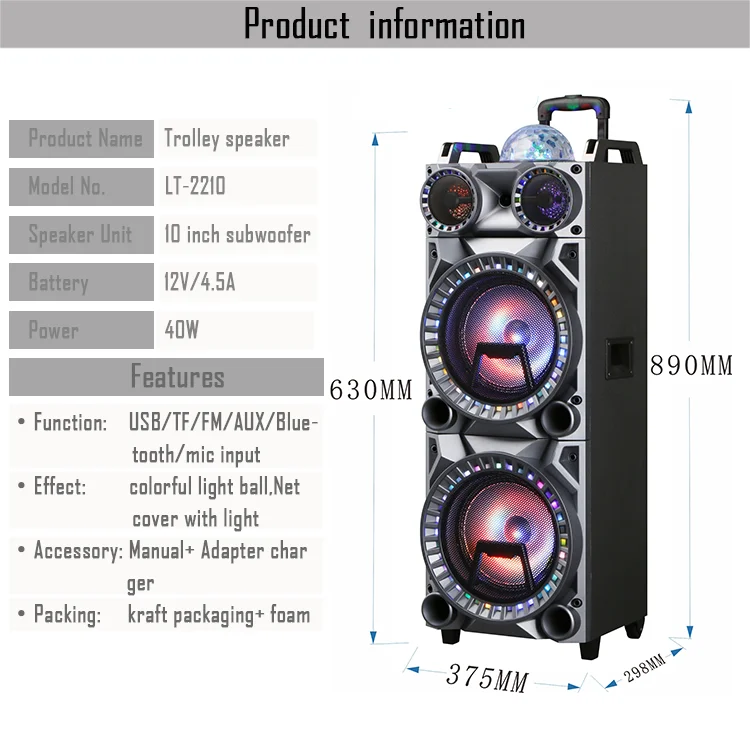 Double 10inch Big Power Bt Karaoke Portable Speaker System With Usb Charger Buy Outdoor Double