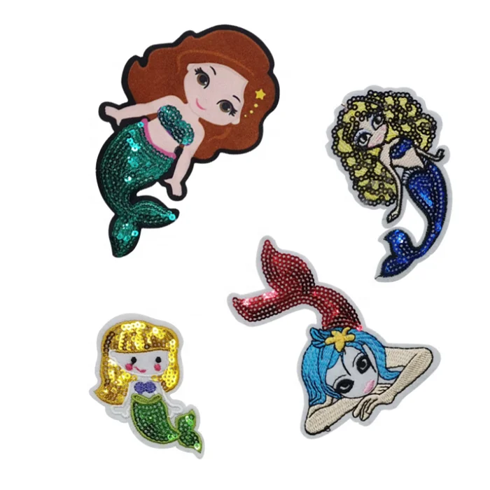 

cartoon cute mermaid print sequins iron on patches for clothing
